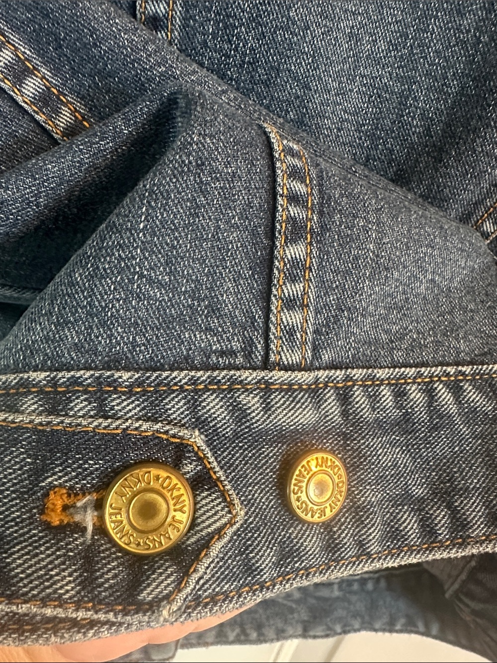DKNY Blue Denim Sleeveless Jacket with Brass Buttons - Picture 7 of 12
